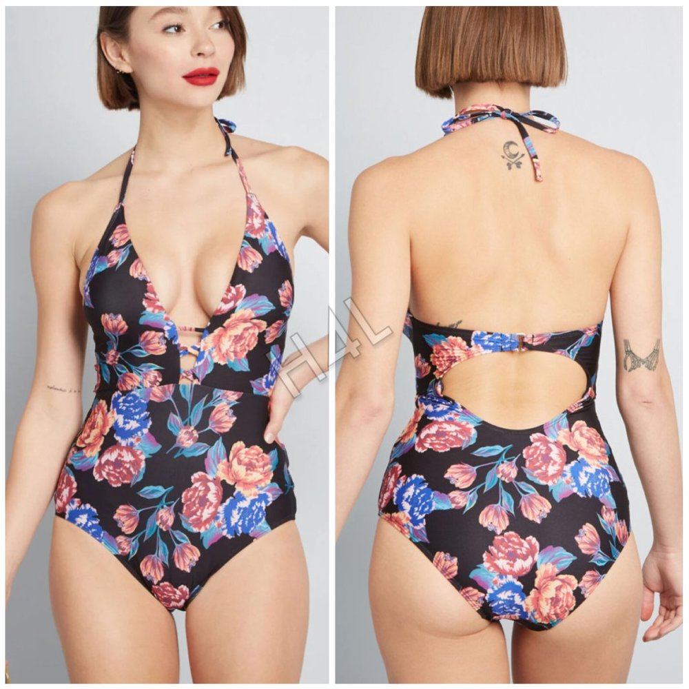 NWT ModCloth Floral Halter Swimsuit